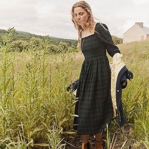 J.Crew Smocked Puff-sleeve Dress in Black Watch Tartan Flannel